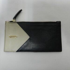 Thacker Leather Anna Wallet cream black zip top front & back pocket 7" x 3.8"